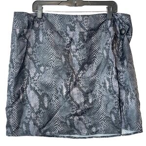 PRETTYLITTLETHING Plus Snake Print Wrap Mini Skirt XL Grey Button Detail New